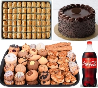 Çikolatalı Yaş Pasta ve Yanında Baklava Kuru Pasta Kola Avantajlı Paket